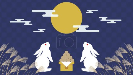 Dies ist eine Illustration eines Kaninchens, das in der fünfzehnten Nacht des Mondkalenders zum Mond aufschaut..