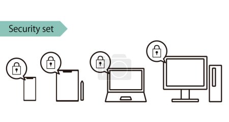 This is an illustration of an image of a device equipment with good security (smartphone, tablet, laptop, desktop PC set).