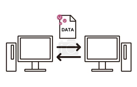 Téléchargez les illustrations : Cette illustration montre des ordinateurs partageant des données infectées par le virus entre eux. - en licence libre de droit