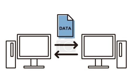 Esta ilustración muestra computadoras que intercambian datos entre sí.