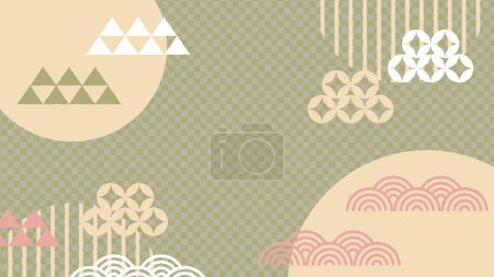 Ilustración de Esta ilustración de fondo muestra un patrón japonés de líneas ásperas dispersas sobre un fondo a cuadros. - Imagen libre de derechos