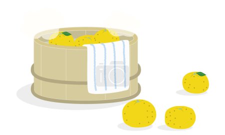 Illustration for This is an illustration of a yuzu bath, one of the medicinal baths. - Royalty Free Image
