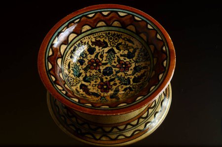 Photo for Ceramic Jerusalem Hand Made Painted Multi-Color Floral Bowl. - Royalty Free Image