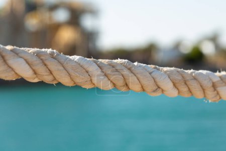Téléchargez les photos : Braided rope on the background of the blue sea. - en image libre de droit