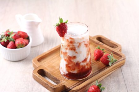 Photo for Strawberry pudding with fresh mint and whipped cream. healthy food - Royalty Free Image