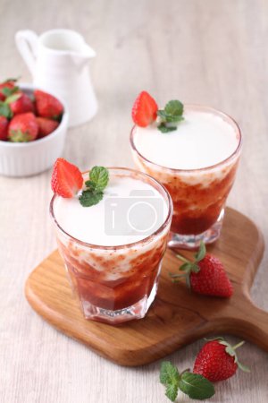 Photo for Yogurt with strawberry and mint - Royalty Free Image