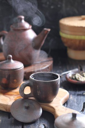 Photo for Tea ceremony set. traditional ceramic dishes for breakfast. - Royalty Free Image