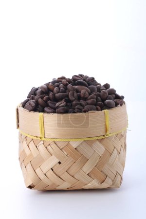 Photo for Black beans in a wooden box isolated on white background - Royalty Free Image