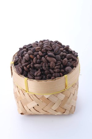 Photo for Brown beans in a wooden bowl isolated on white background - Royalty Free Image