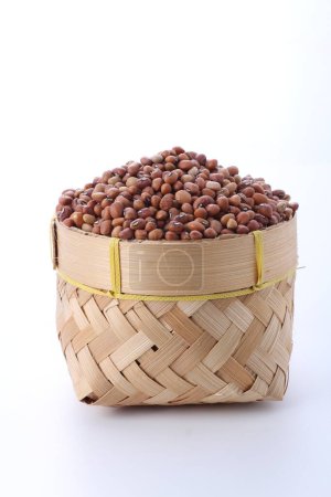 Photo for Red and brown beans in a wooden bowl isolated on white background - Royalty Free Image
