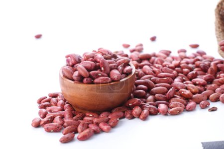 Photo for Red beans in a wooden bowl on a white background - Royalty Free Image
