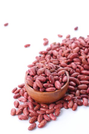 Photo for Red beans in a wooden bowl on white background - Royalty Free Image