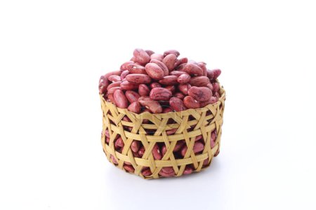 Photo for Red beans in a wooden bowl isolated on white background - Royalty Free Image