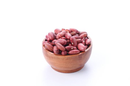 Photo for Red kidney beans in a wooden bowl isolated on white background - Royalty Free Image