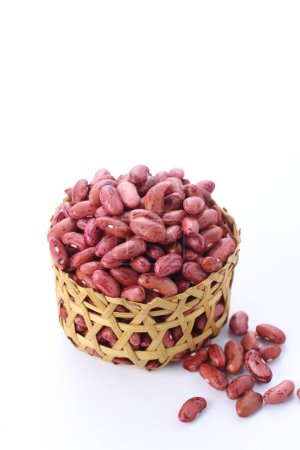 Photo for Red beans in a wooden bowl on white background - Royalty Free Image