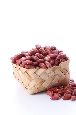 Photo for Red beans in wooden bowl isolated on white background - Royalty Free Image