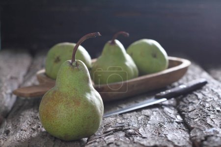 Photo for A green pear in the background of the bark - Royalty Free Image