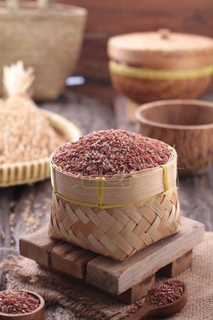 Photo for Brown rice in bamboo baskets - Royalty Free Image