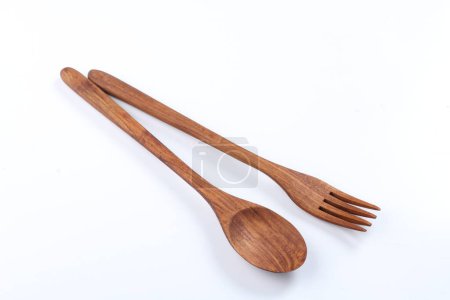 Photo for Cutlery made of wood in white background - Royalty Free Image