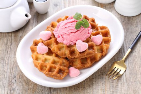 Photo for Delicious waffle with chocolate sauce - Royalty Free Image