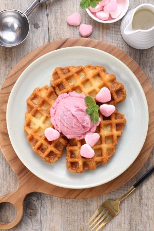 Photo for Waffle with chocolate and ice cream - Royalty Free Image