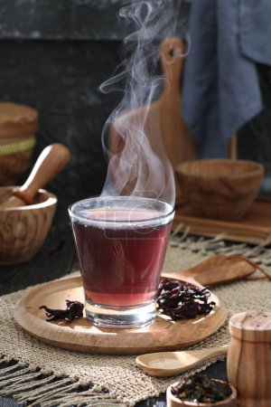 Photo for Traditional turkish tea with coffee and spices on wooden table - Royalty Free Image