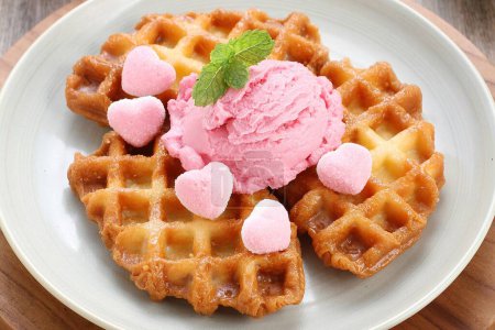 Photo for Strawberry waffles with ice cream - Royalty Free Image