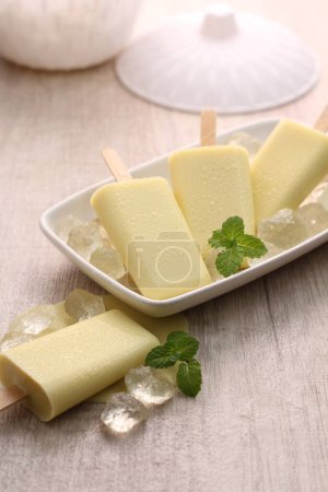 Photo for Ice - cream with mint leaves and mint leaves - Royalty Free Image