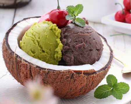 Photo for Ice cream in coconut ice cream with kiwi - Royalty Free Image