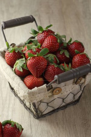 Photo for Ripe strawberries in wooden box - Royalty Free Image