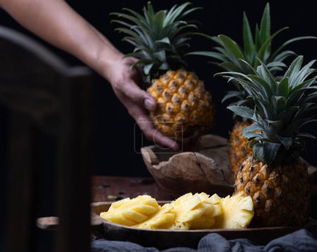 Photo for Pine apple on the darkmood photography - Royalty Free Image