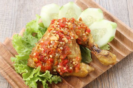 Photo for Grilled chicken with spicy sauce and salad - Royalty Free Image
