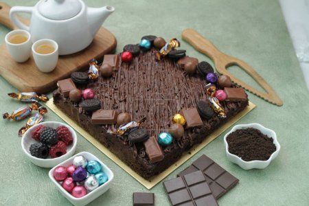 Photo for Chocolate and cake with chocolate and coffee - Royalty Free Image