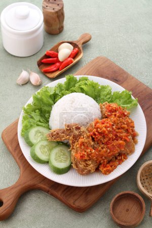 Photo for Fried chicken with rice and vegetables - Royalty Free Image