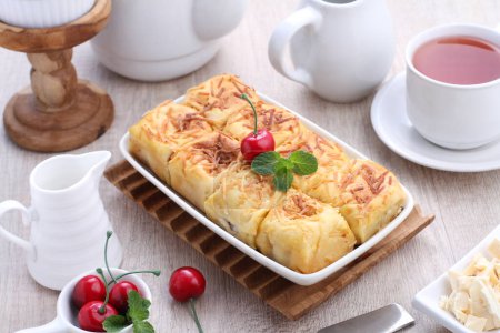 Photo for Delicious baked cheese casserole on table - Royalty Free Image