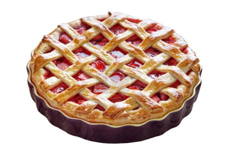 Téléchargez les photos : Tarte aux fraises au four gâteau pâtisserie sucrée sur fond blanc - en image libre de droit