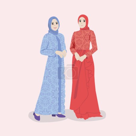 Téléchargez les illustrations : Les filles portent kebaya et batik pour demoiselle d'honneur. Illustration vectorielle - en licence libre de droit