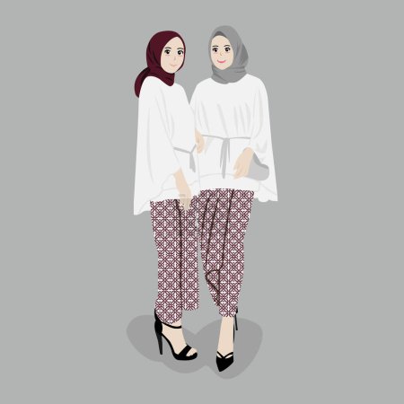 Téléchargez les illustrations : Les filles portent kebaya et batik pour demoiselle d'honneur. Illustration vectorielle - en licence libre de droit
