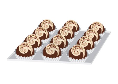 Ilustración de Pastel de chocolate con nueces y café - Imagen libre de derechos