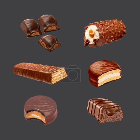 Ilustración de Conjunto de postres de chocolate realistas vector ilustración - Imagen libre de derechos