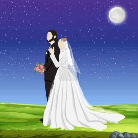 Illustration for Muslim Bride and Groom Vector Illustration - Royalty Free Image