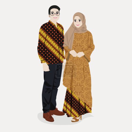Illustration for Muslim bride and groom vector illustration - Royalty Free Image