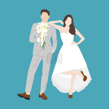Téléchargez les illustrations : Mariée et marié le jour du mariage Illustration vectorielle - en licence libre de droit
