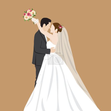 Illustration for Beautiful young bride and groom on wedding day vector illustration - Royalty Free Image