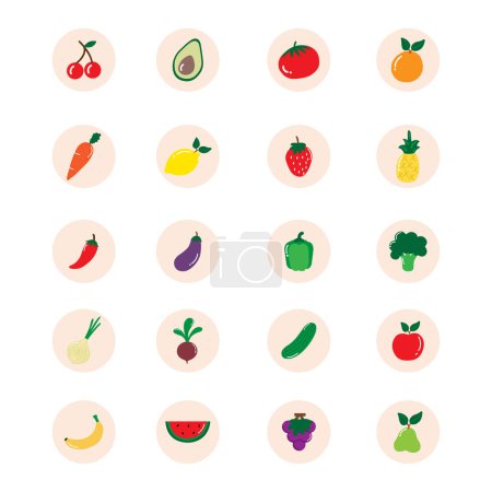 Icon set of fruits and vegetables vector illustration