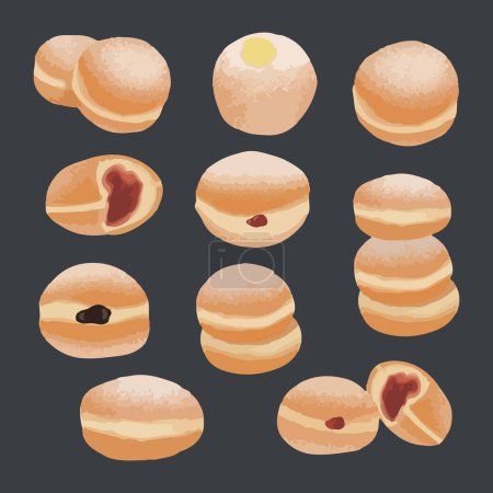 Ilustración de Bombolone o bomboloni es un donut y snack de comida italiana. ilustración vectorial acuarela dibujado a mano - Imagen libre de derechos
