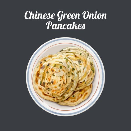 Chinese green onion pancakes. Hand drawn watercolor vector illustration