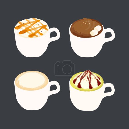 Téléchargez les illustrations : Ensemble de boissons au café pour menu café ou café. Illustration vectorielle aquarelle - en licence libre de droit