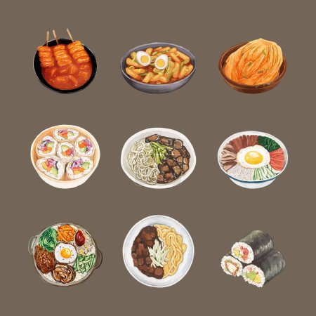 Illustration for Traditional Korean Food Watercolor Vector Illustration. - Royalty Free Image