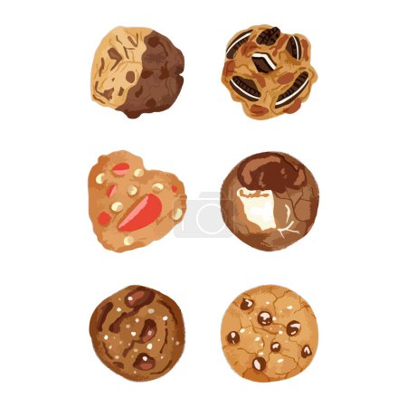 Ilustración de Conjunto de Cookies. ilustración vectorial acuarela dibujado a mano - Imagen libre de derechos